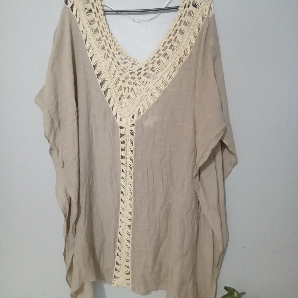 Umgee Tan Crochet Trim Swim Coverup 👠